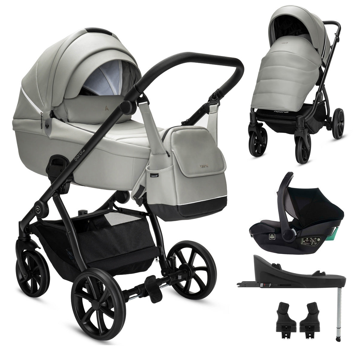 3 in 1 Travel System Pram Pushchair Carrycot Car Seat Leather Noordi Fjordi V2