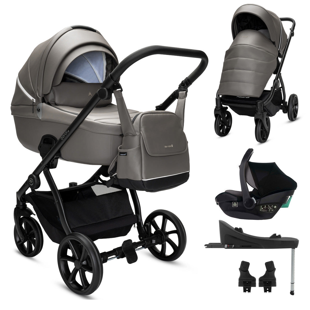 3 in 1 Travel System Pram Pushchair Carrycot Car Seat Leather Noordi Fjordi V2