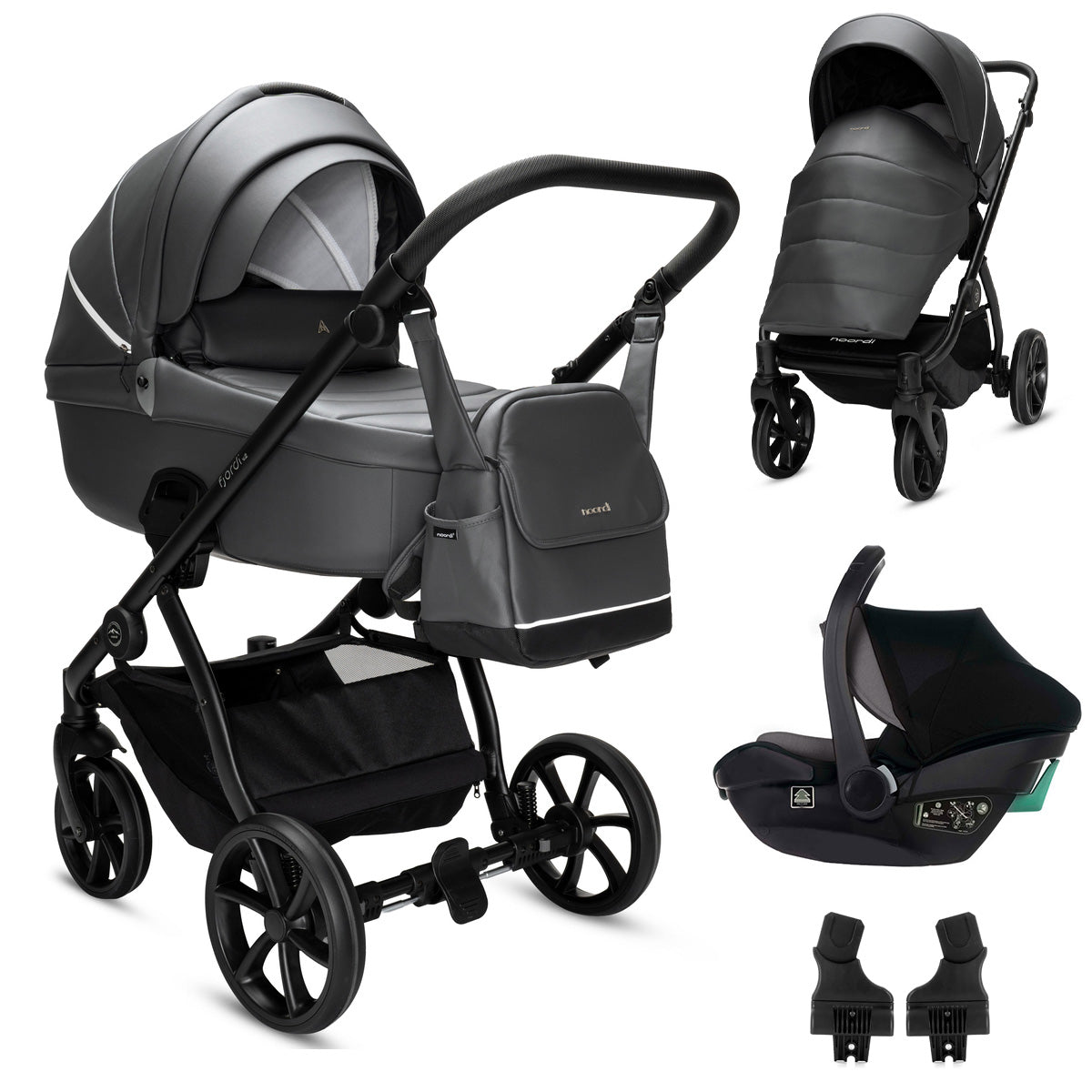 3 in 1 Travel System Pram Pushchair Carrycot Car Seat Leather Noordi Fjordi V2