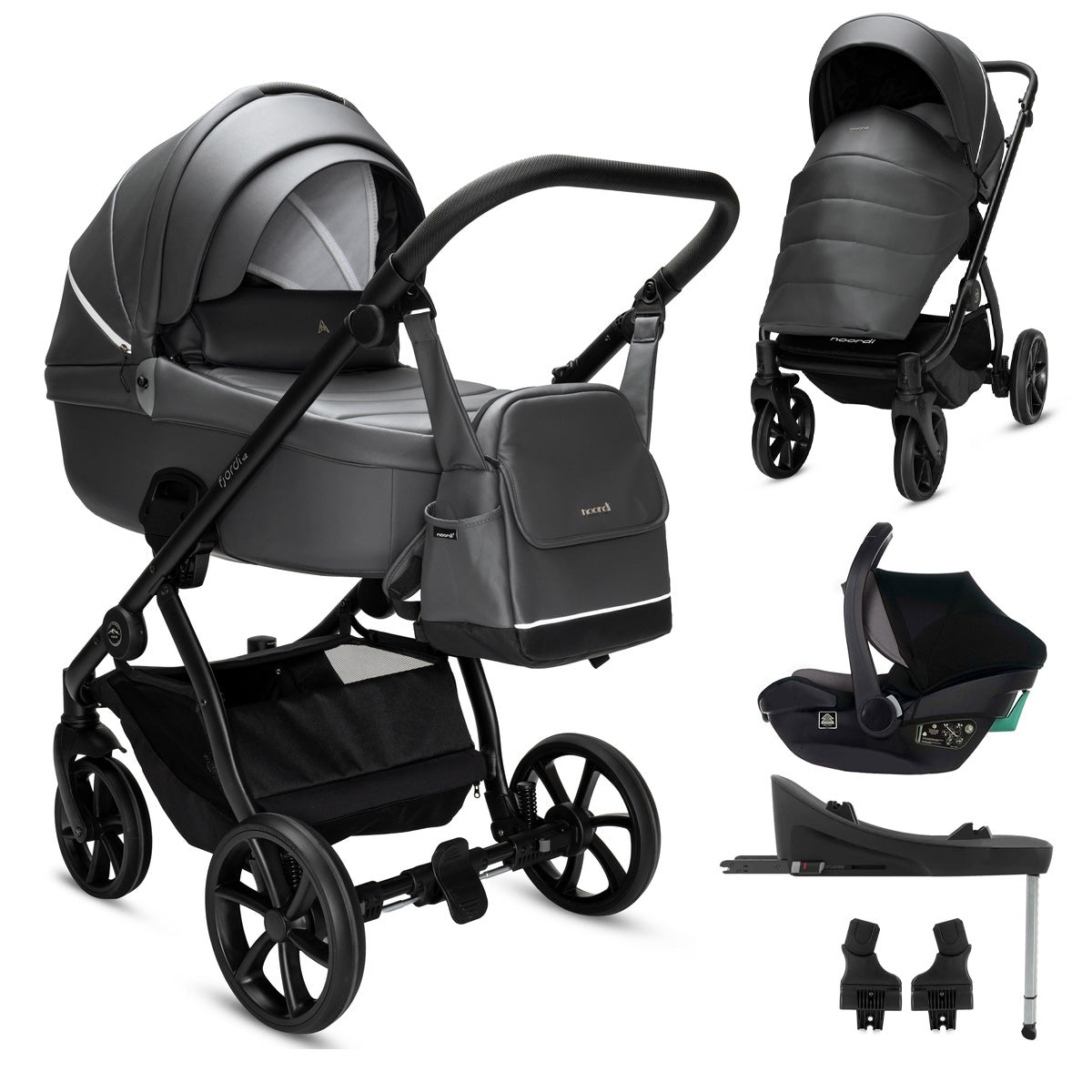 3 in 1 Travel System Pram Pushchair Carrycot Car Seat Leather Noordi Fjordi V2