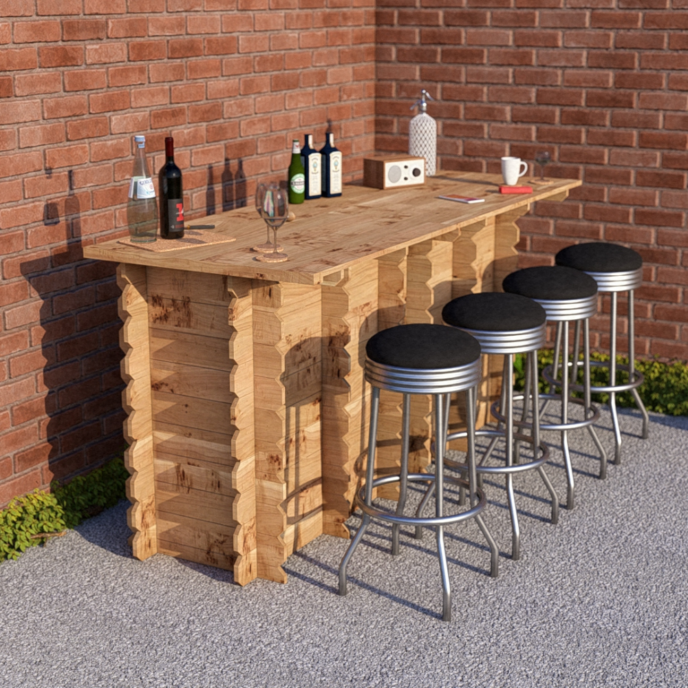 Large Garden Bar Outdoor Wooden 2m Drinks Bar Patio Interlock