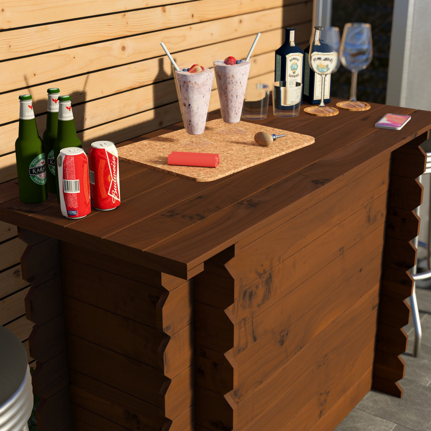 Corner Garden Bar Outdoor Wooden Interlock Drinks Bar Patio