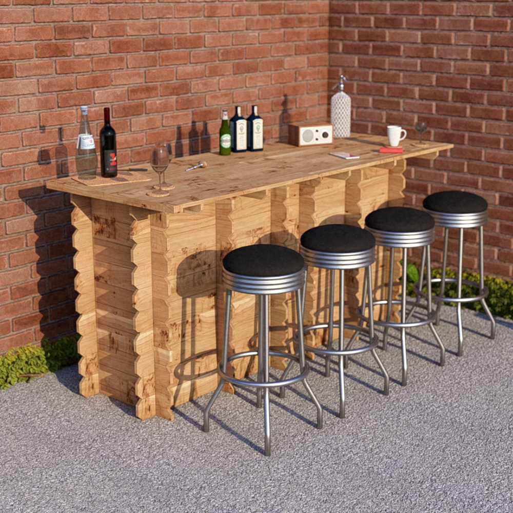 Large Garden Bar Outdoor Wooden 2m Drinks Bar Patio Interlock