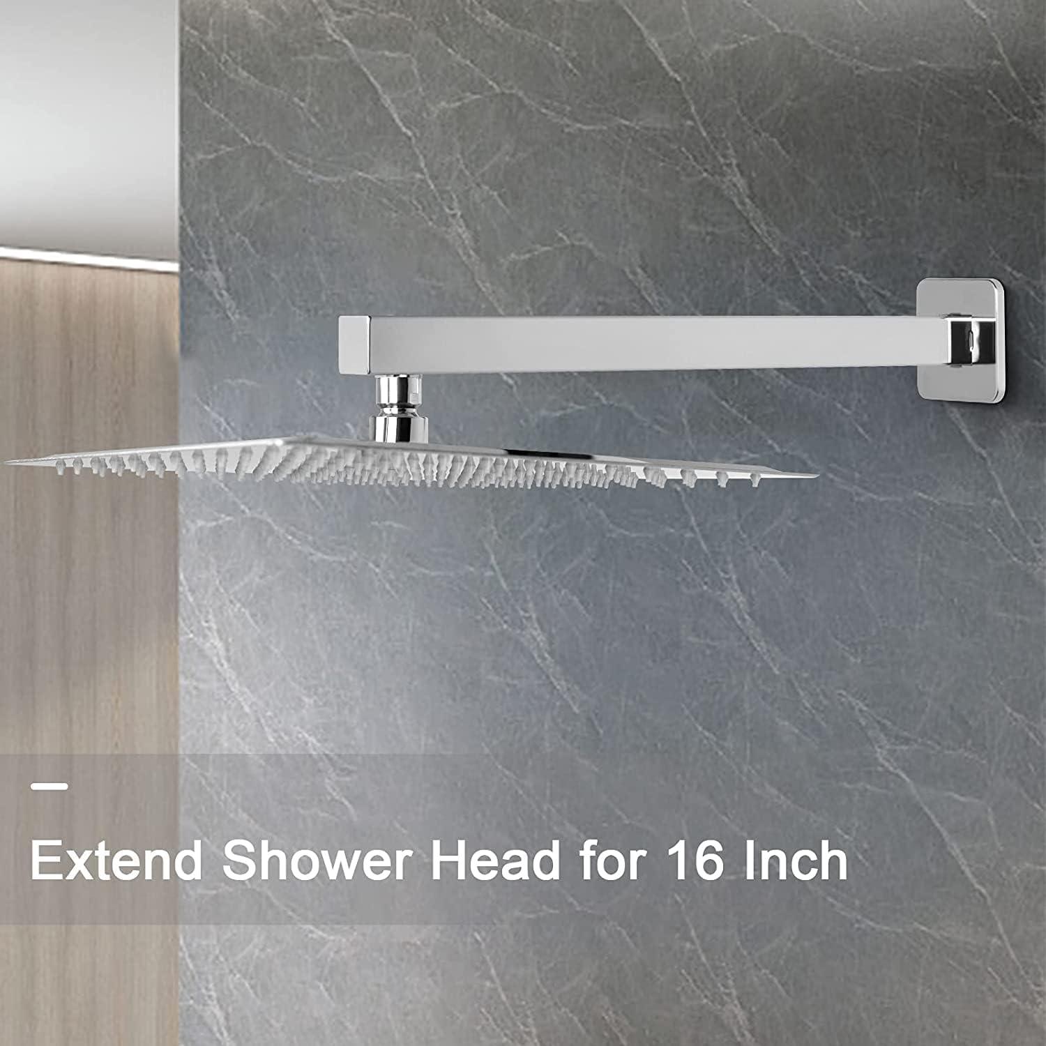 16 Inch Shower Arm Rain Shower Head Extension with Flange & Tape Anti-Rust - Massive Discounts