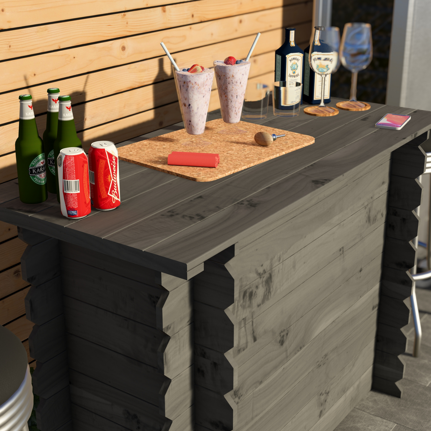 Corner Garden Bar Outdoor Wooden Interlock Drinks Bar Patio