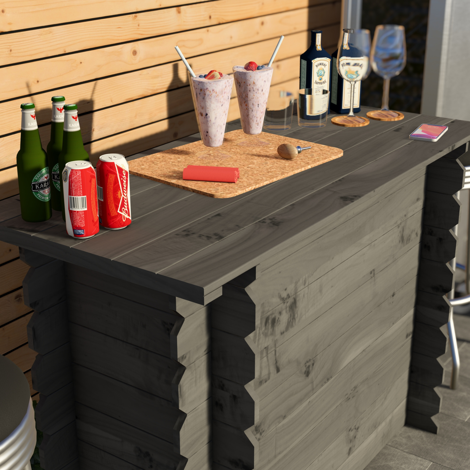 Corner Garden Bar Outdoor Wooden Interlock Drinks Bar Patio