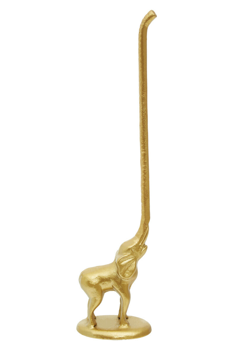 Gold elephant-shaped paper towel holder on a white background