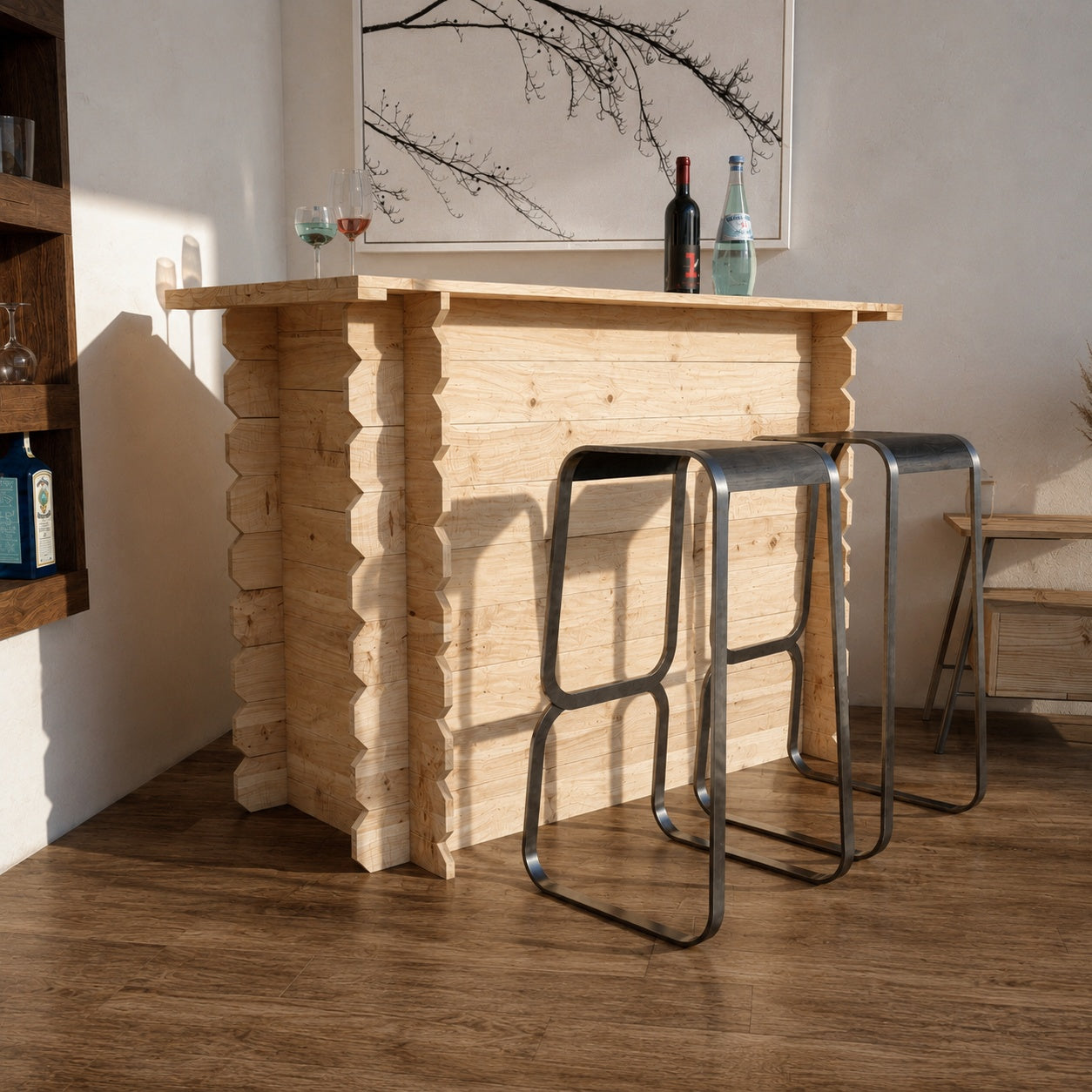 Corner Garden Bar Outdoor Wooden Interlock Drinks Bar Patio