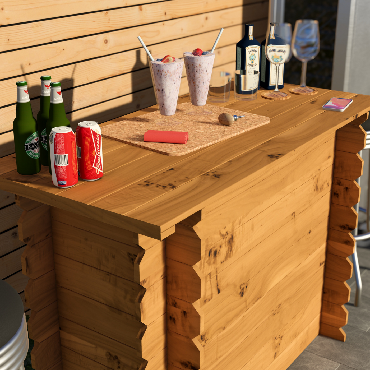 Corner Garden Bar Outdoor Wooden Interlock Drinks Bar Patio