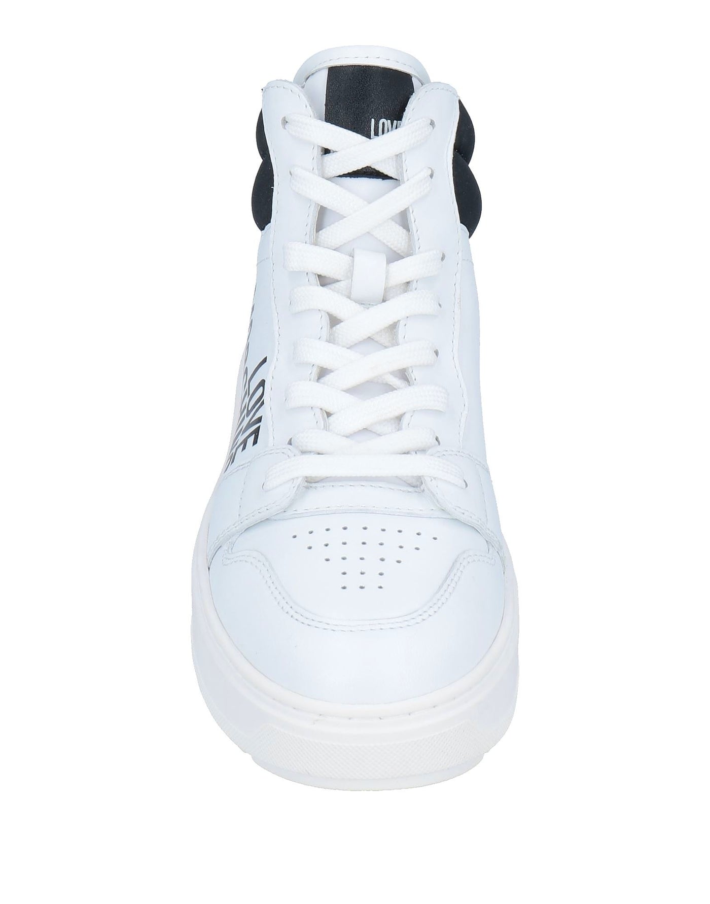 White sneaker with black accents on a white background