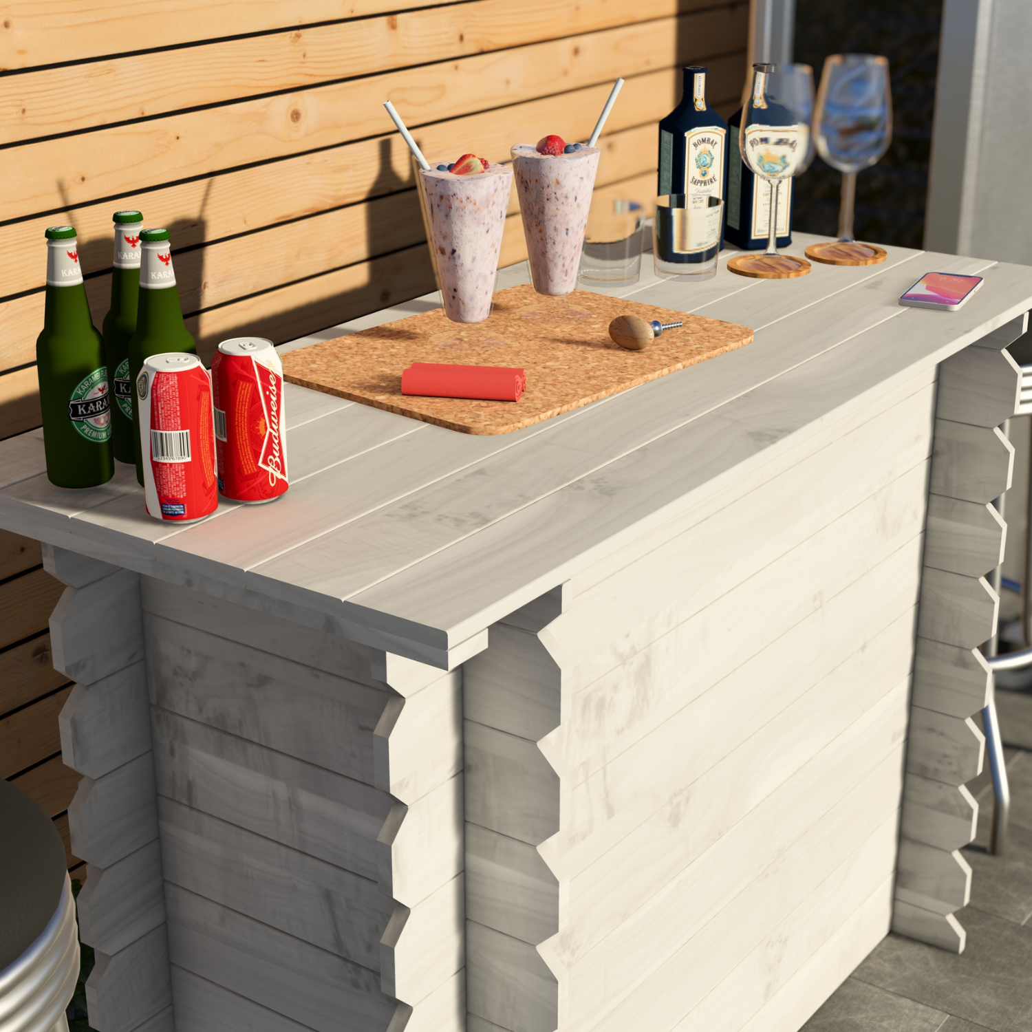 Corner Garden Bar Outdoor Wooden Interlock Drinks Bar Patio