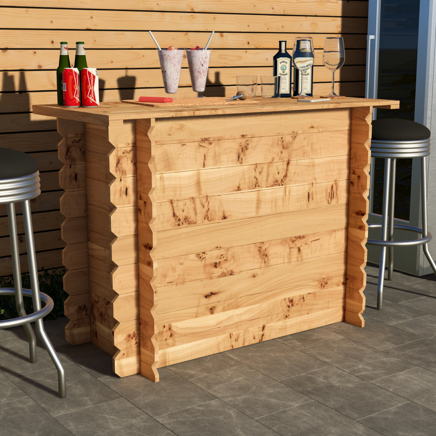 Corner Garden Bar Outdoor Wooden Interlock Drinks Bar Patio