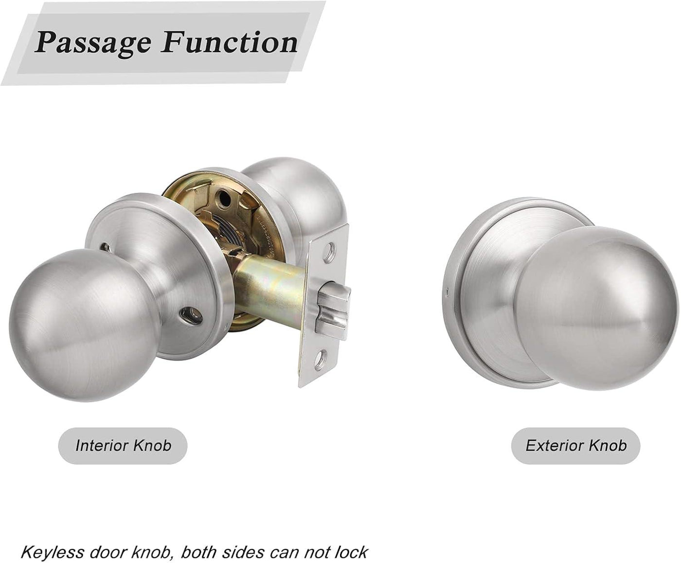 Probrico 2 Pack Satin Nickel Passage Door Knobs - Stainless Steel