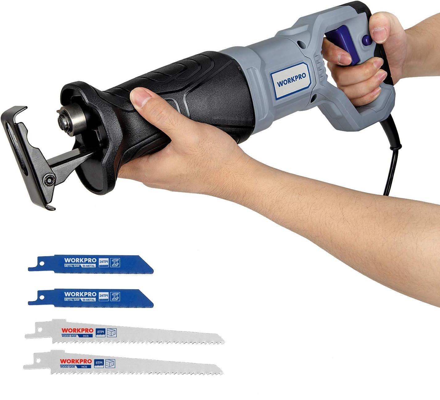 WORKPRO 710W Reciprocating Saw, 4 Blades, 2800 RPM, Variable Speed, Corded