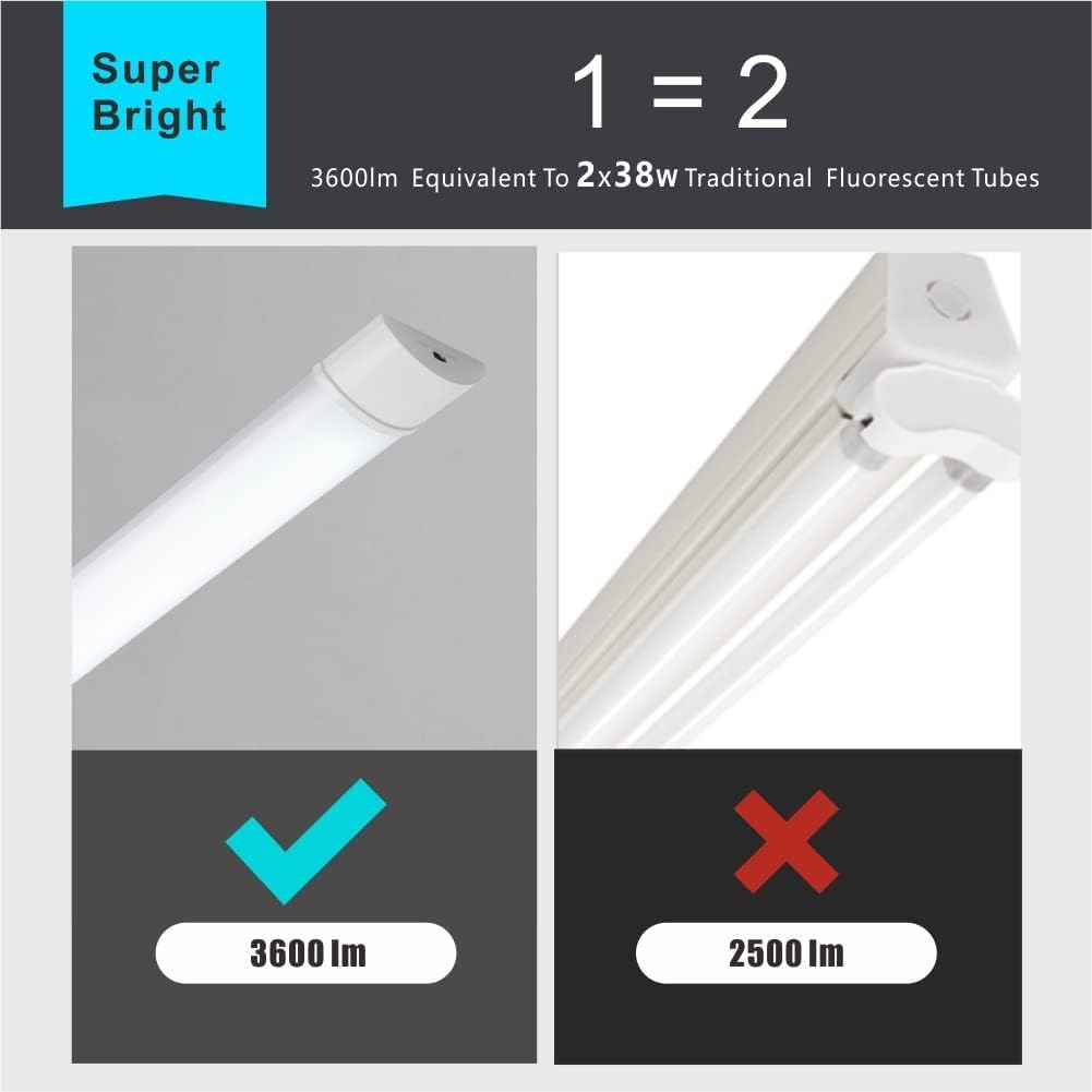 Sundertech 4FT LED Light Batten, 3750lm 6500K Cold White, Wall/Ceiling Mount