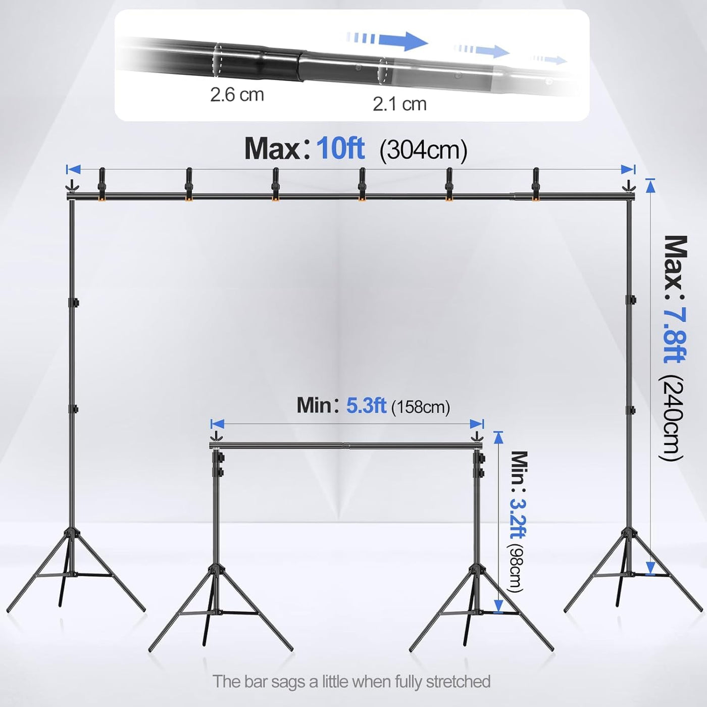 EMART 3x2.4m Backdrop Stand Kit, Adjustable with 2 Crossbars, Clamps, Sandbags