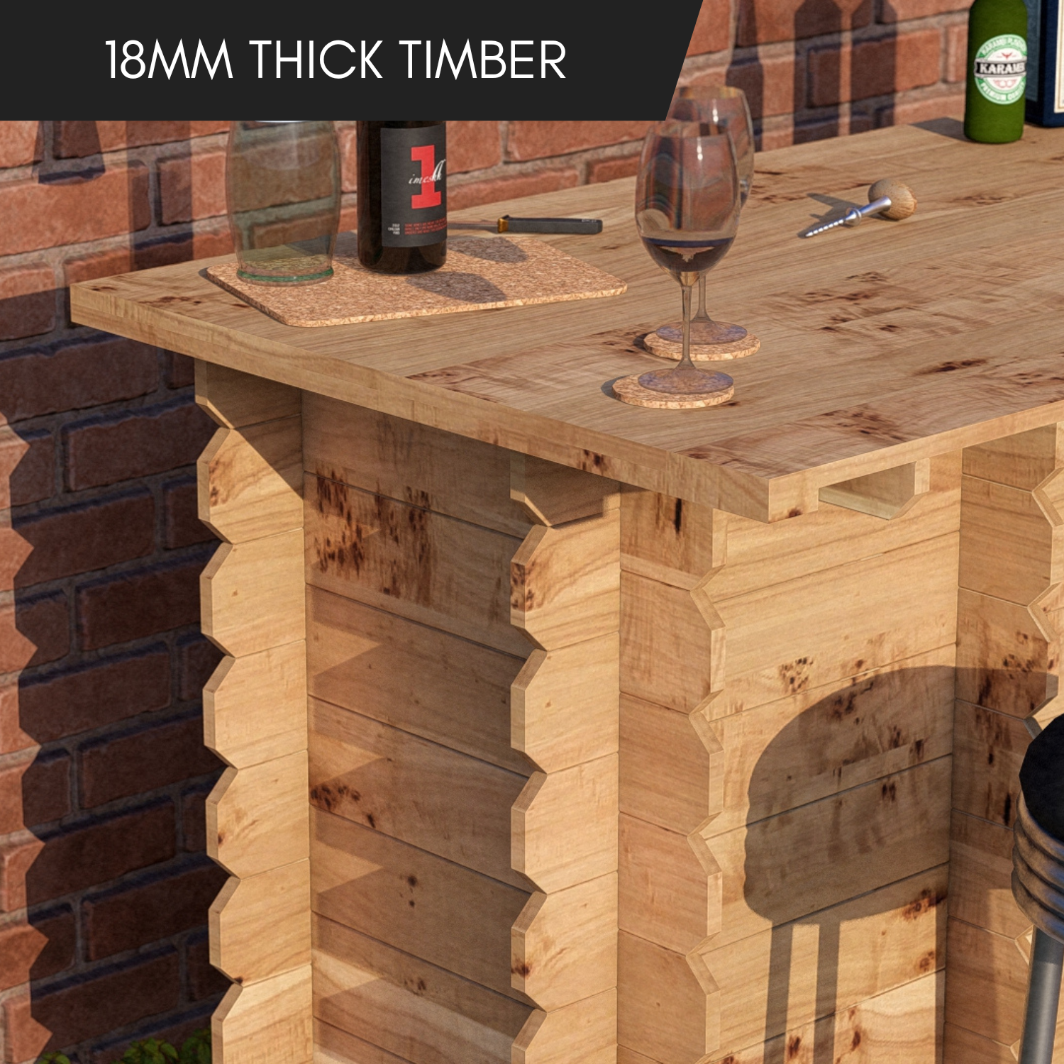 Large Garden Bar Outdoor Wooden 2m Drinks Bar Patio Interlock