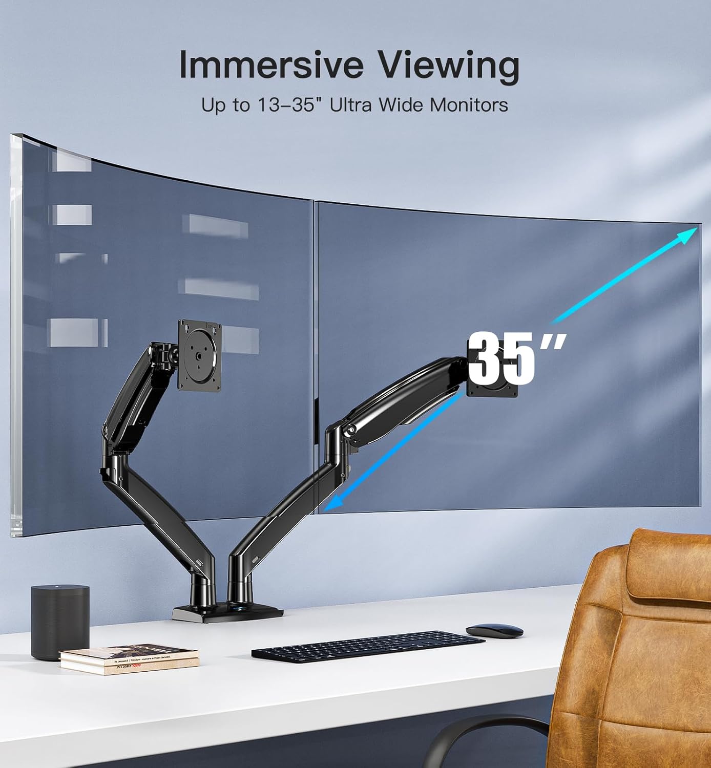 HUANUO Dual Monitor Arm - Adjustable Mount for 22-40'' Screens, Holds up to 12kg