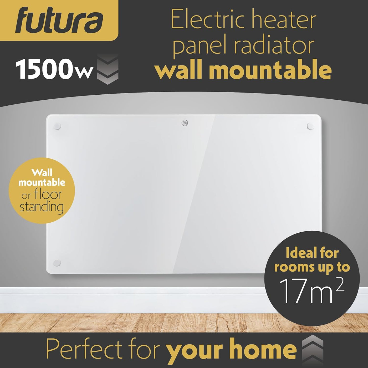 1500W White Glass Electric Radiator Heater with Thermostat Wall Mounted Futura