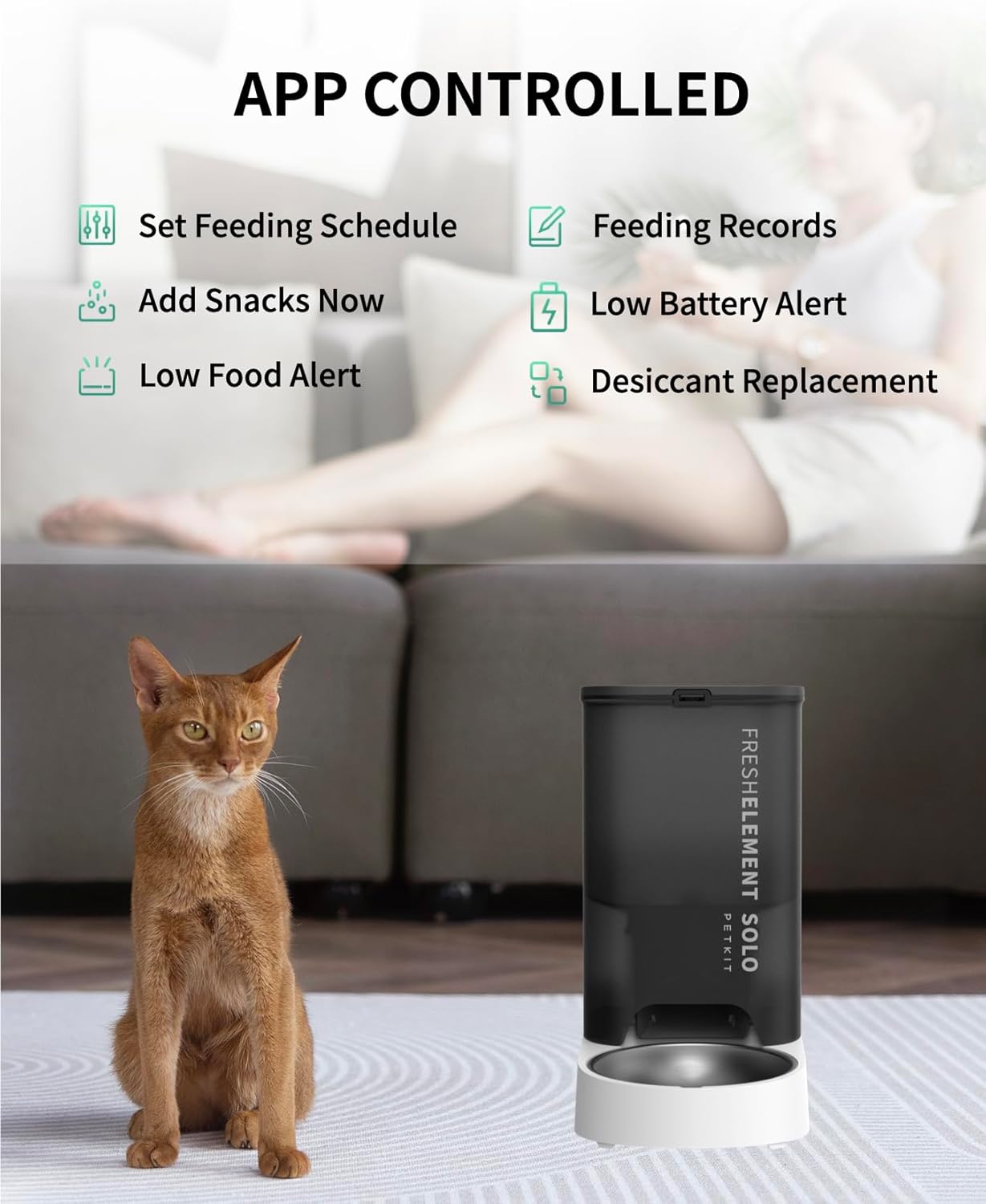 PETKIT Automatic Cat Feeder 3L, App Control, 304 Steel Bowl, Anti-Clog, Black