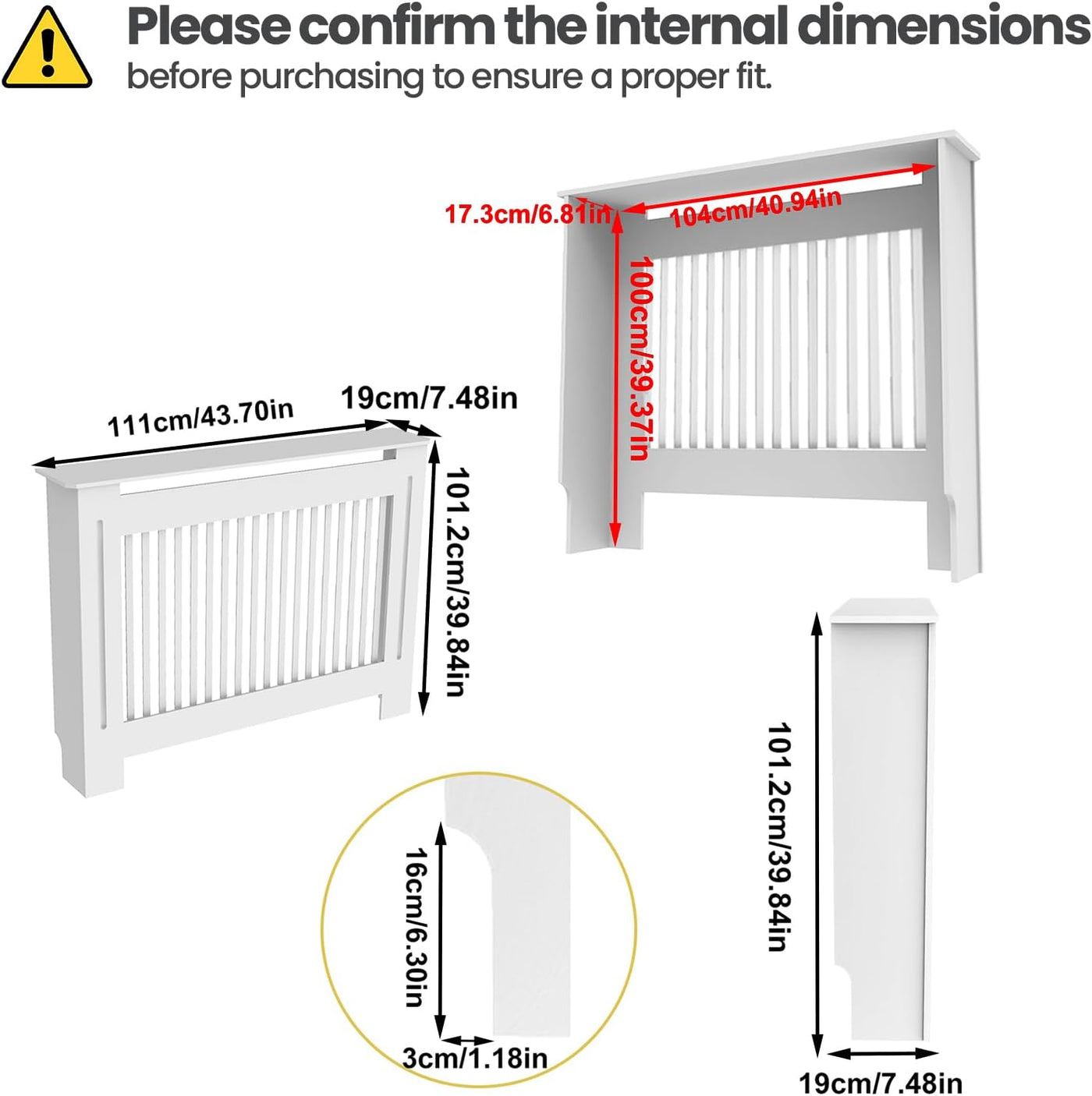 High Radiator Cover Wood Cabinet 100cm Tall White Vertical Slats Modern MDF