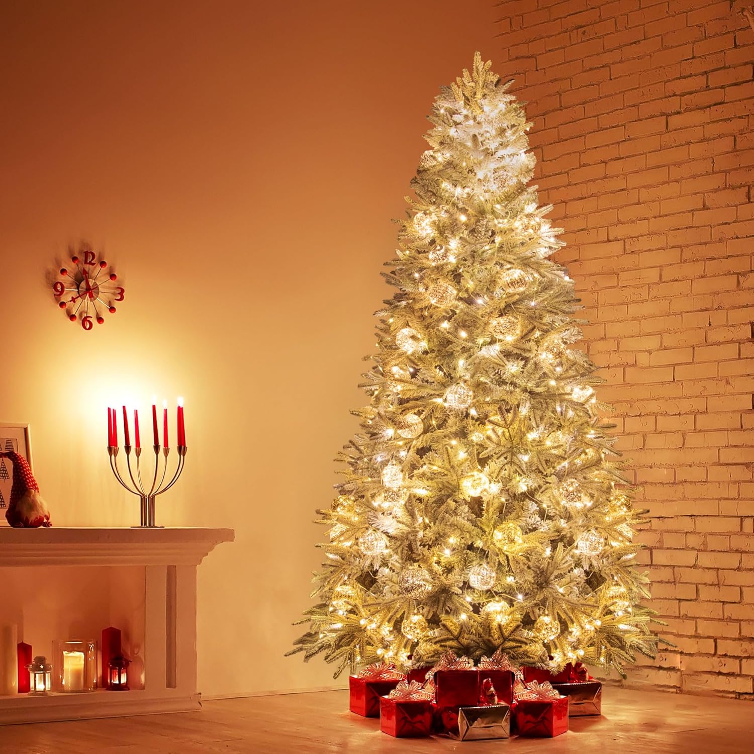 6.5ft Flocked Christmas Tree - Hinged Artificial Pine for Realistic Xmas Decor