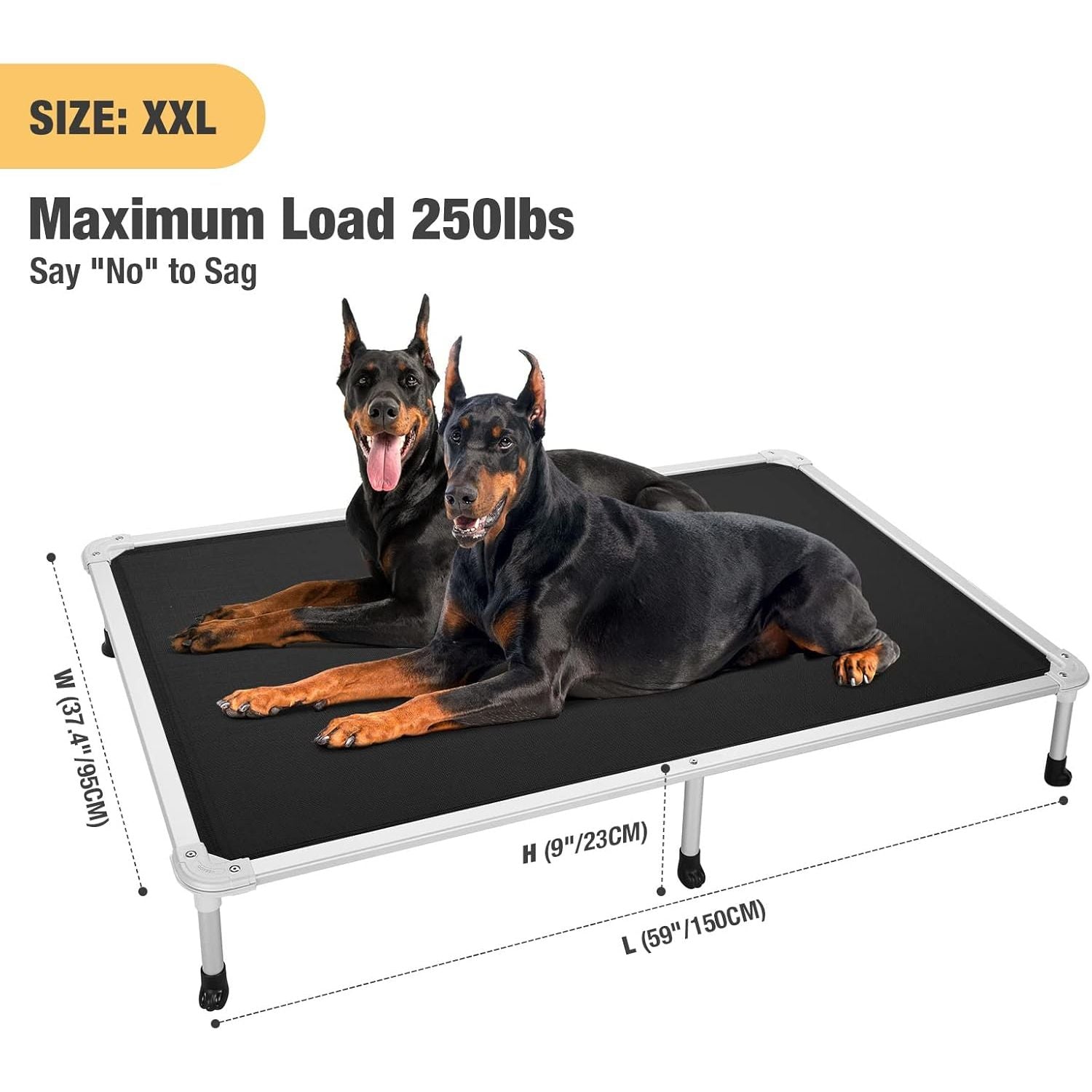 Veehoo XXL 150x95cm Chew-Proof Raised Dog Bed – Cooling Pet Cot, Aluminum Frame