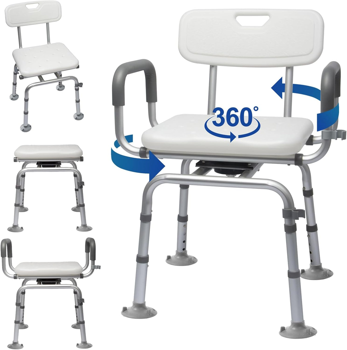 360° Swivel Shower Chair with Back, Arms, Cold-Proof Pads, Supports 400lbs