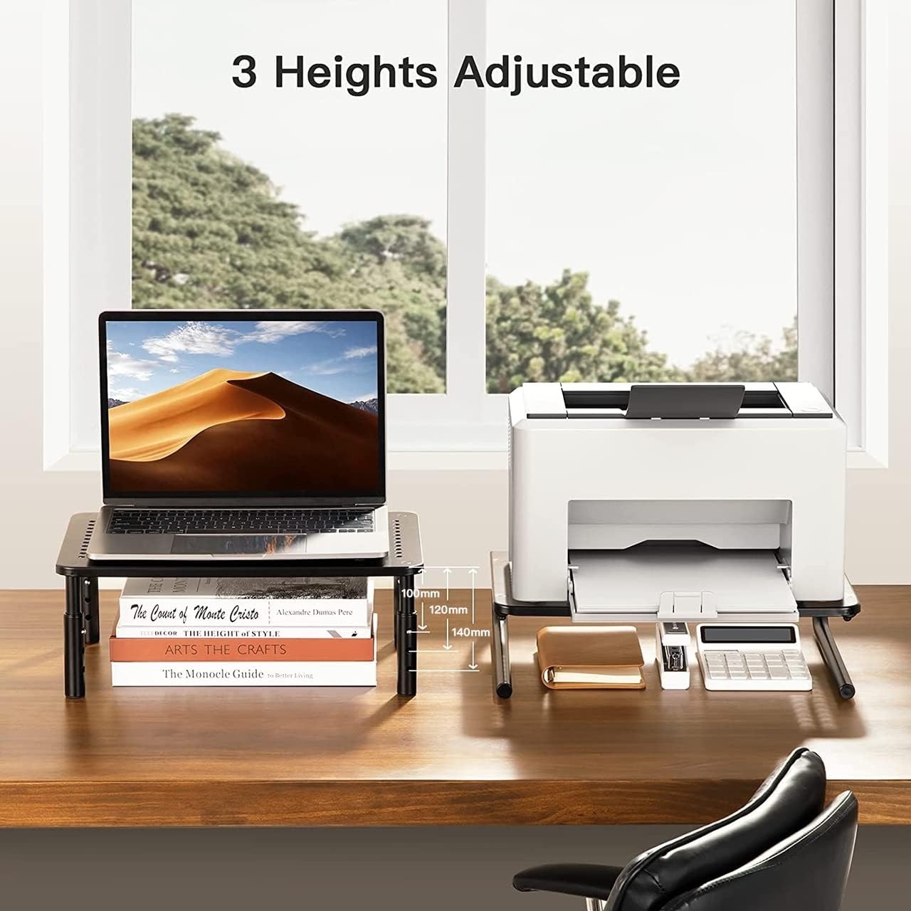 HUANUO 2-Pack Monitor Stand - Adjustable Riser for Laptop, PC, Printer & iMac