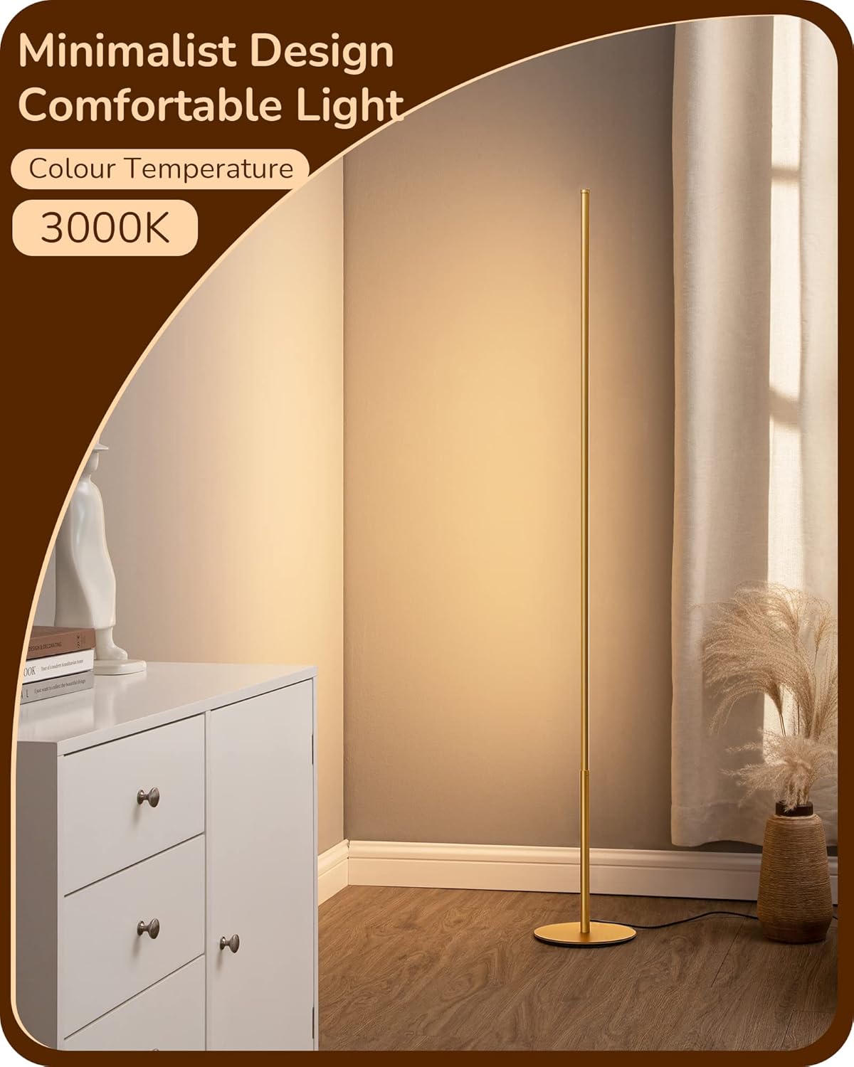 EDISHINE Modern LED Floor Lamp 2 Pack 3000K, 57.5'' Dimmable (Gold)