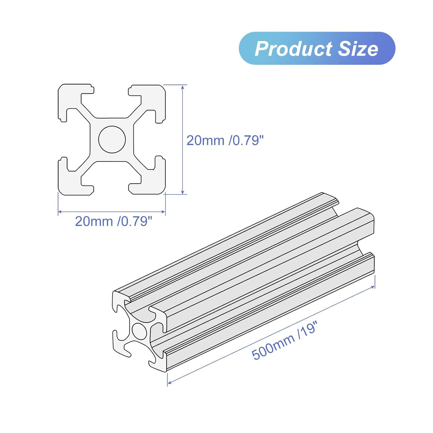 10PCS V Slot 2020 Aluminum Extrusion 500mm Anodized Rail for CNC 3D Printer DIY