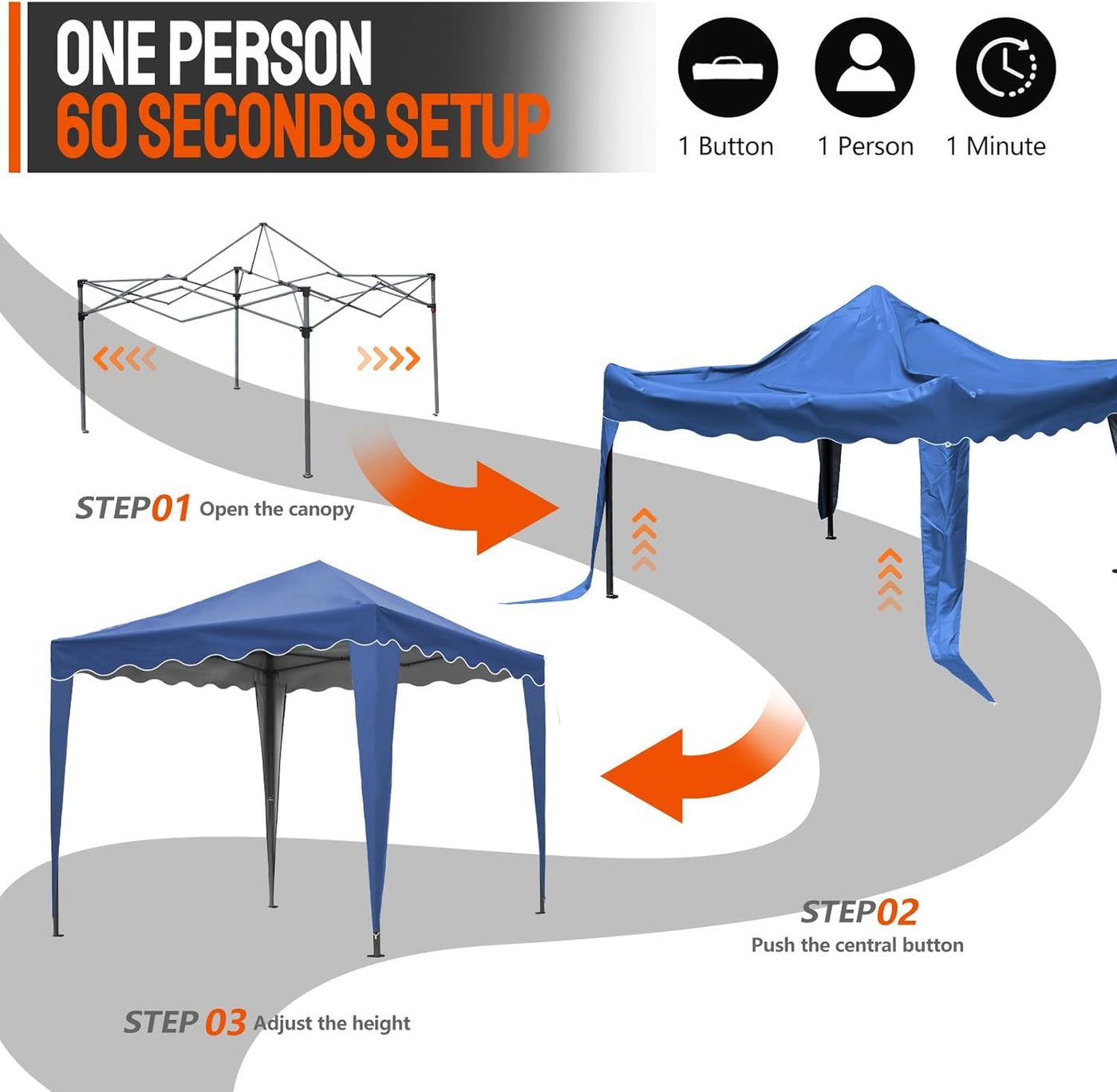 Pop-Up Gazebo with Wave Edge, Easy Setup & Sturdy Structure - Blue