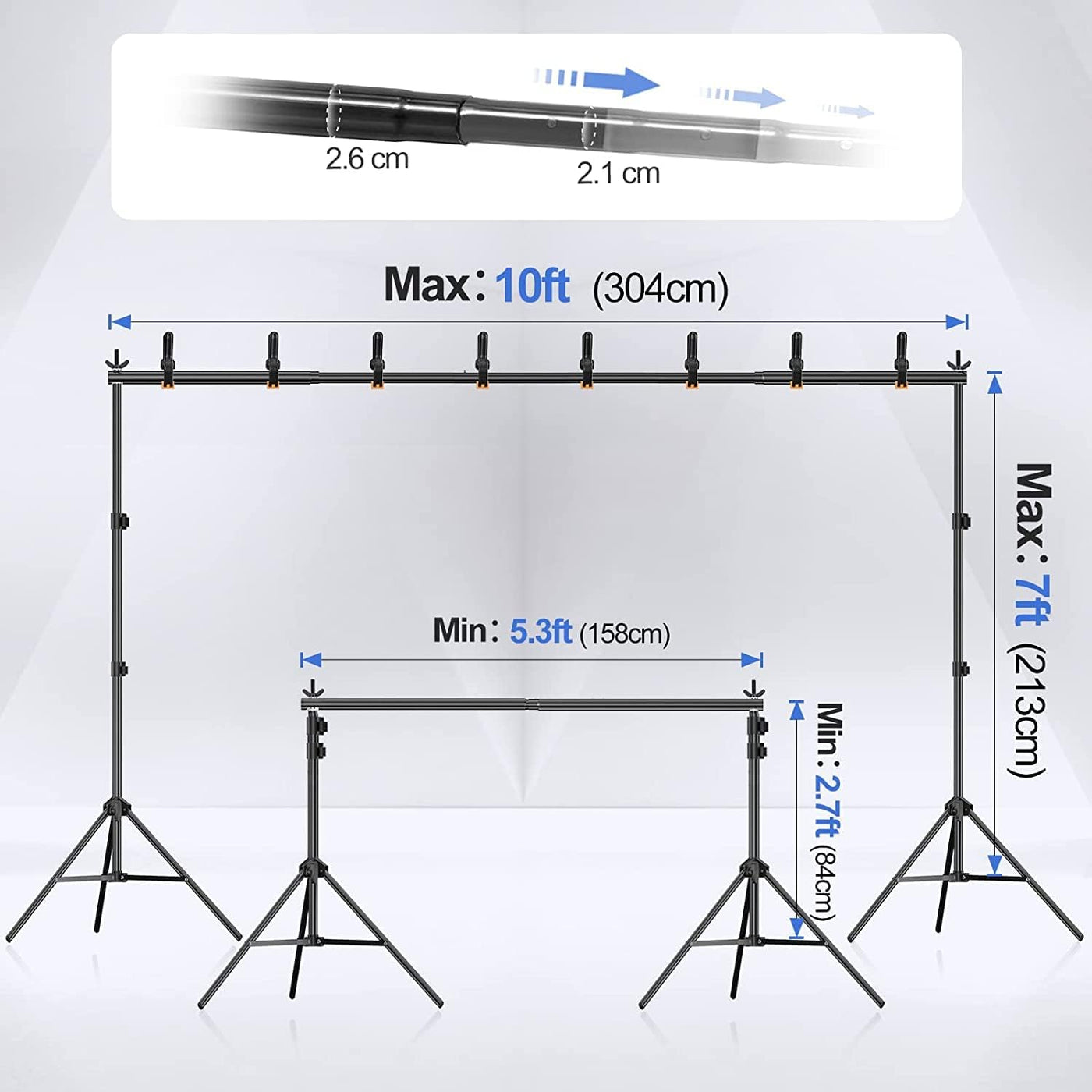 EMART 2x3m Backdrop Stand Kit with Clamps, Sandbags & Carry Bag – Black