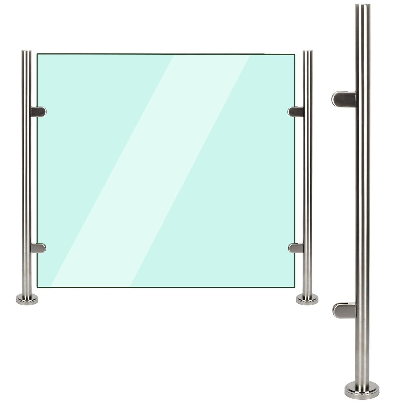 Glass panel with metal frames on a white background
