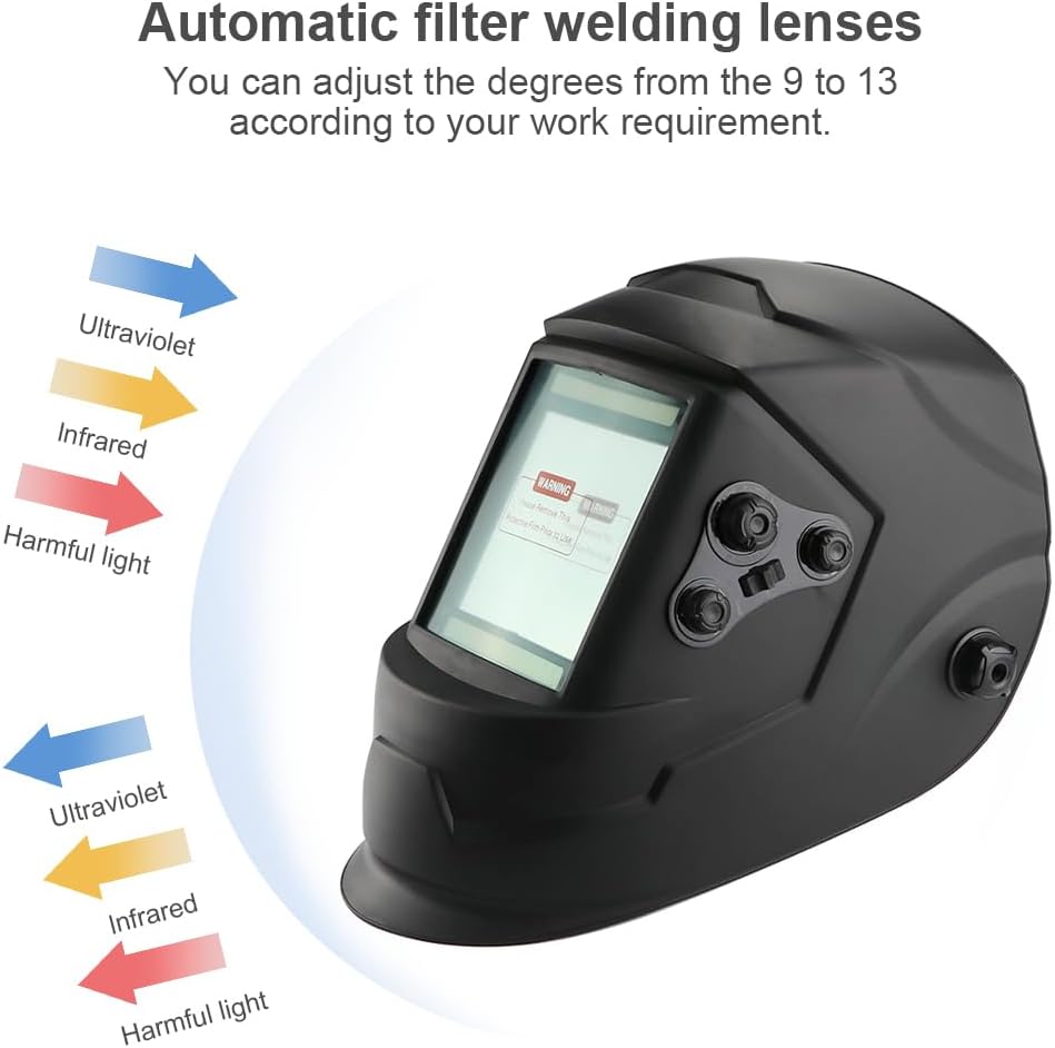 Anesty Solar Auto Darkening Welding Helmet with 4 Sensors Large Screen 10 Lenses