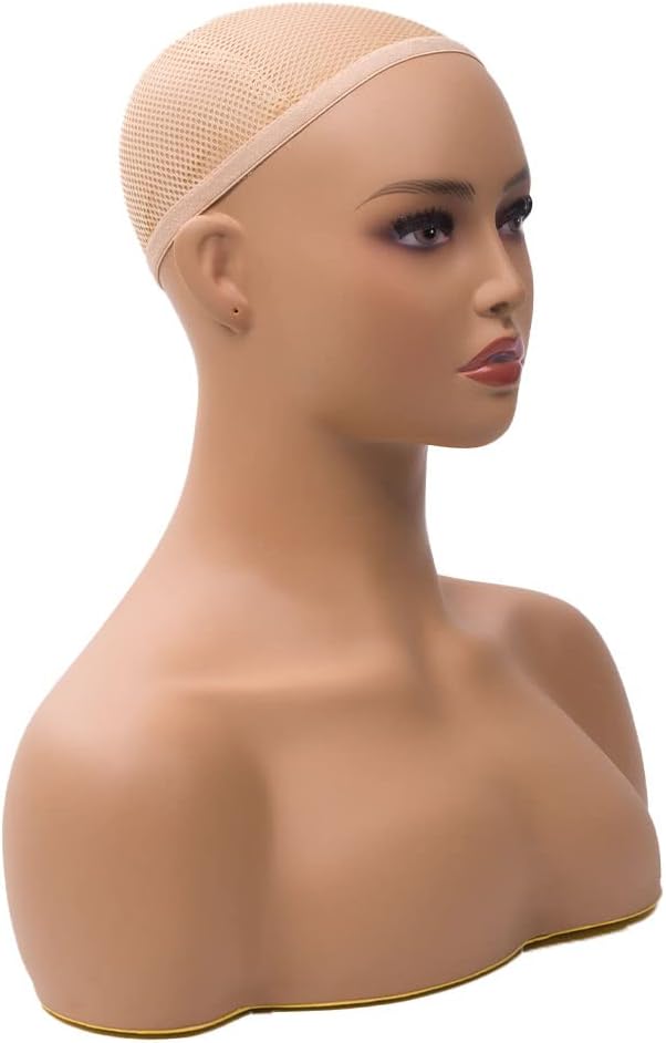 Mannequin Head with Shoulders PVC Wig Stand Bust for Hat Wigs Display