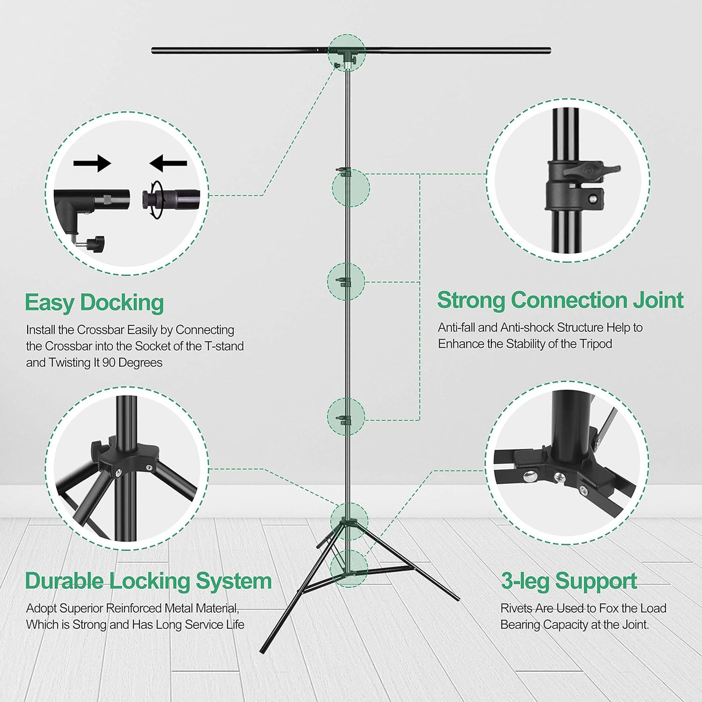 EMART 5x7ft Black Backdrop with 5x8.5ft T-Stand, Photo & Video Kit
