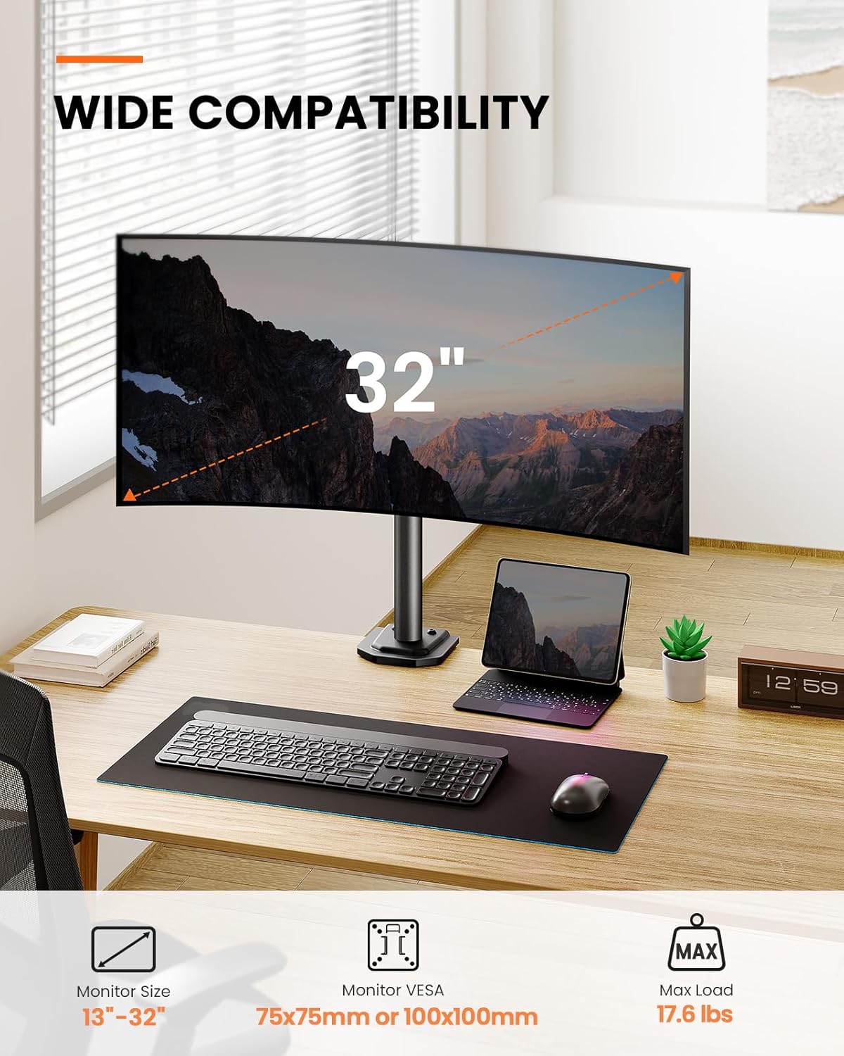 Single Monitor Stand 13 to 32 Inch Adjustable Arm Desk Mount VESA ErGear