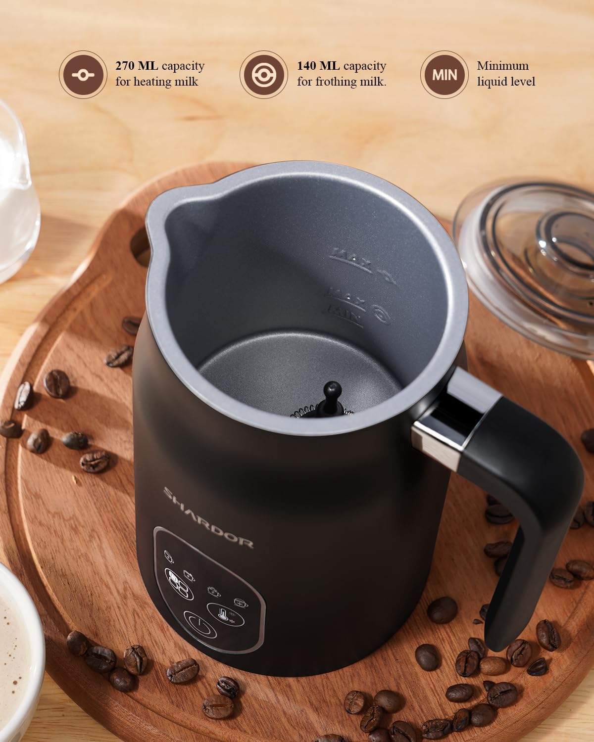 Milk Frother Electric 4 in 1 Steamer Warmer with 4 Temp Settings SHARDOR
