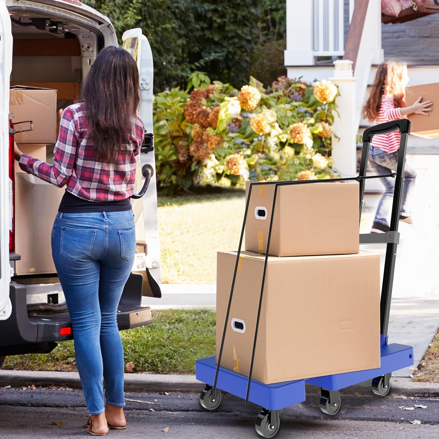SOLEJAZZ Folding Hand Truck 230KG, 6-Wheel Portable Dolly with Bungee Cords