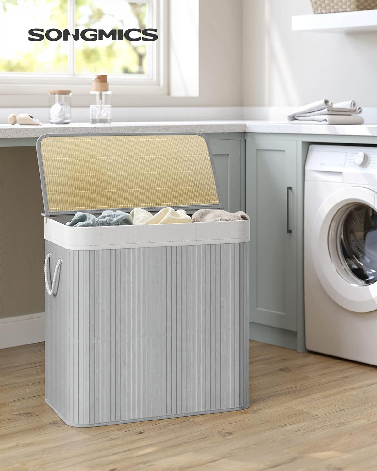 Laundry Hamper Basket with 3 Sections Clip-on Lid and Handles 150L - Massive Discounts