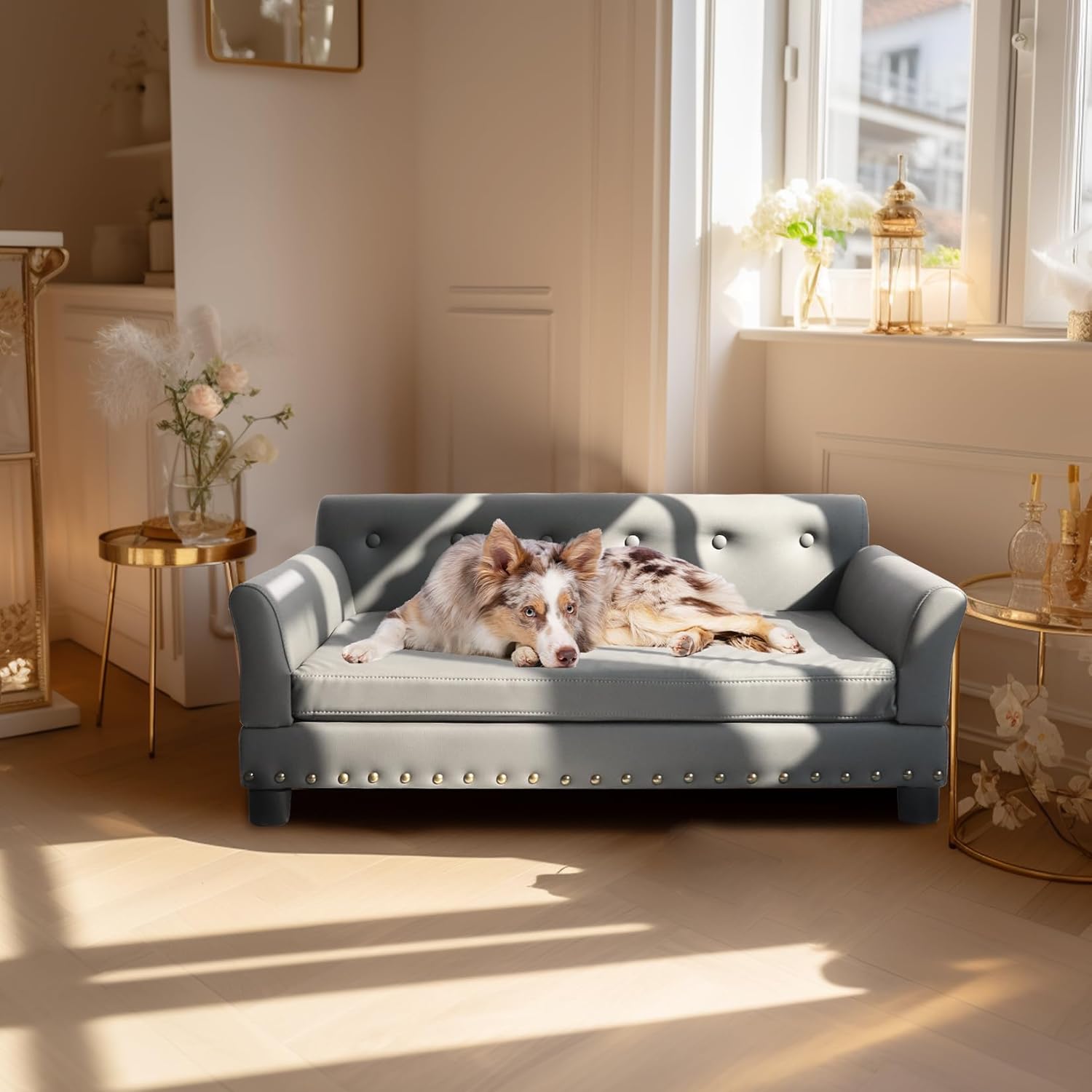 BingoPaw Large Dog Sofa Couch: Luxury Pet Lounge Bed L(96X70cm) - Grey