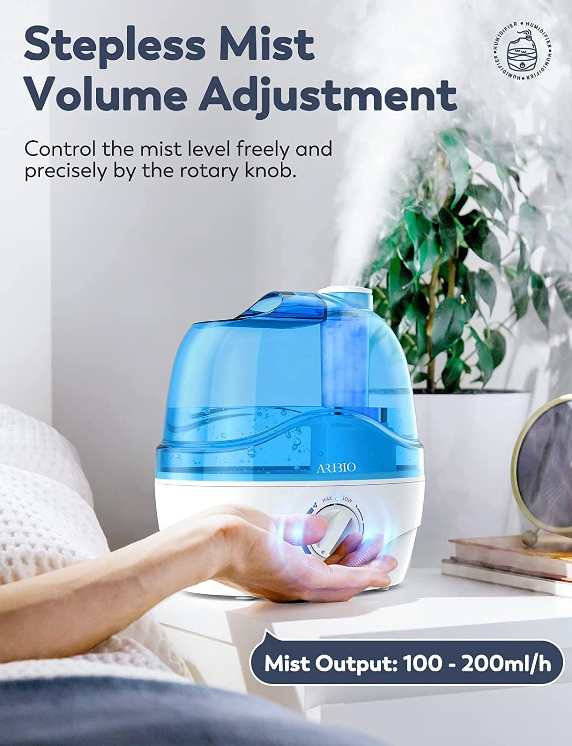 2.2L Quiet Humidifier for Bedroom & Baby Room – 10H Use, 360° Nozzle, Auto-Off