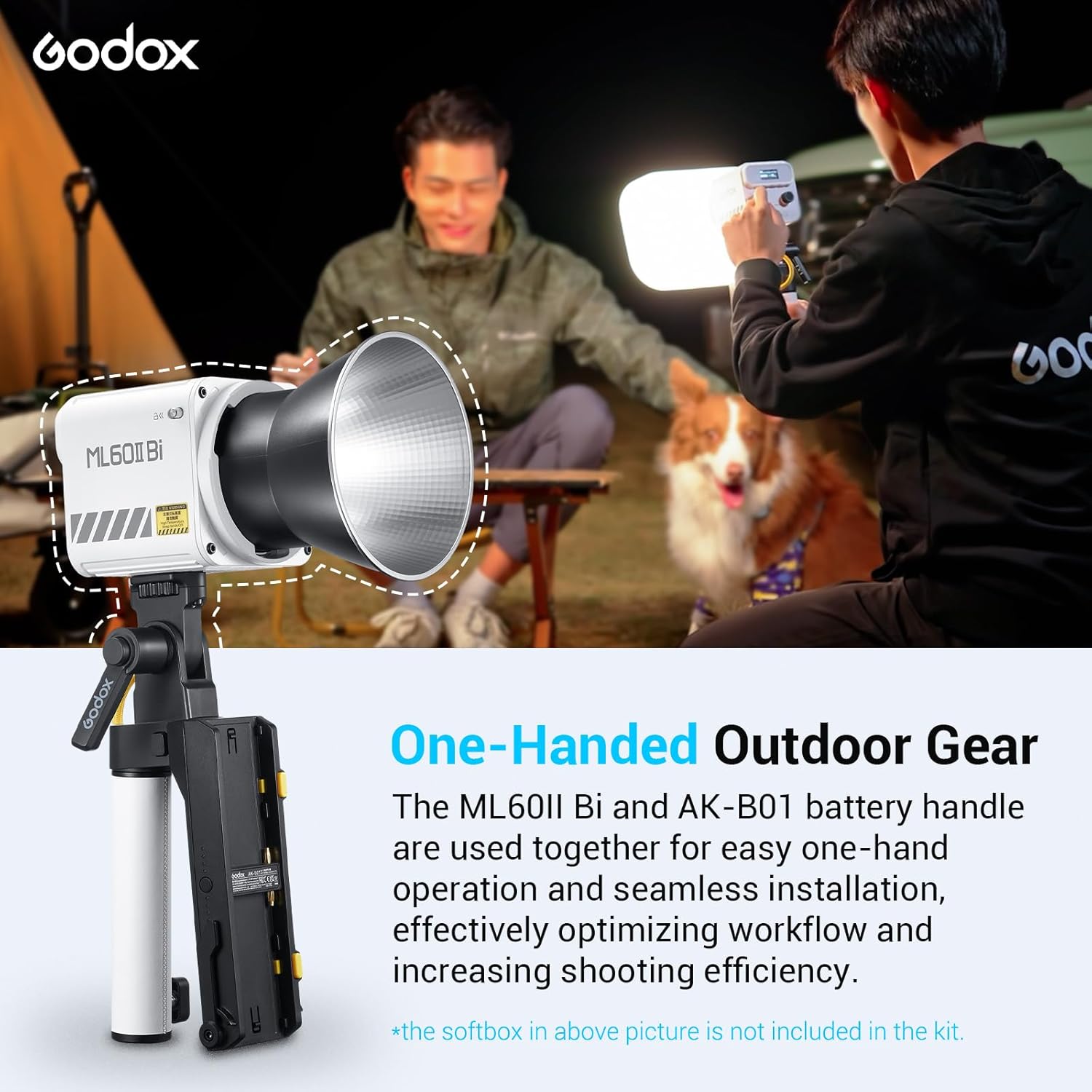 Godox ML60IIBi Kit1 70W LED Video Light 2800-6500K APP Control & Battery Base