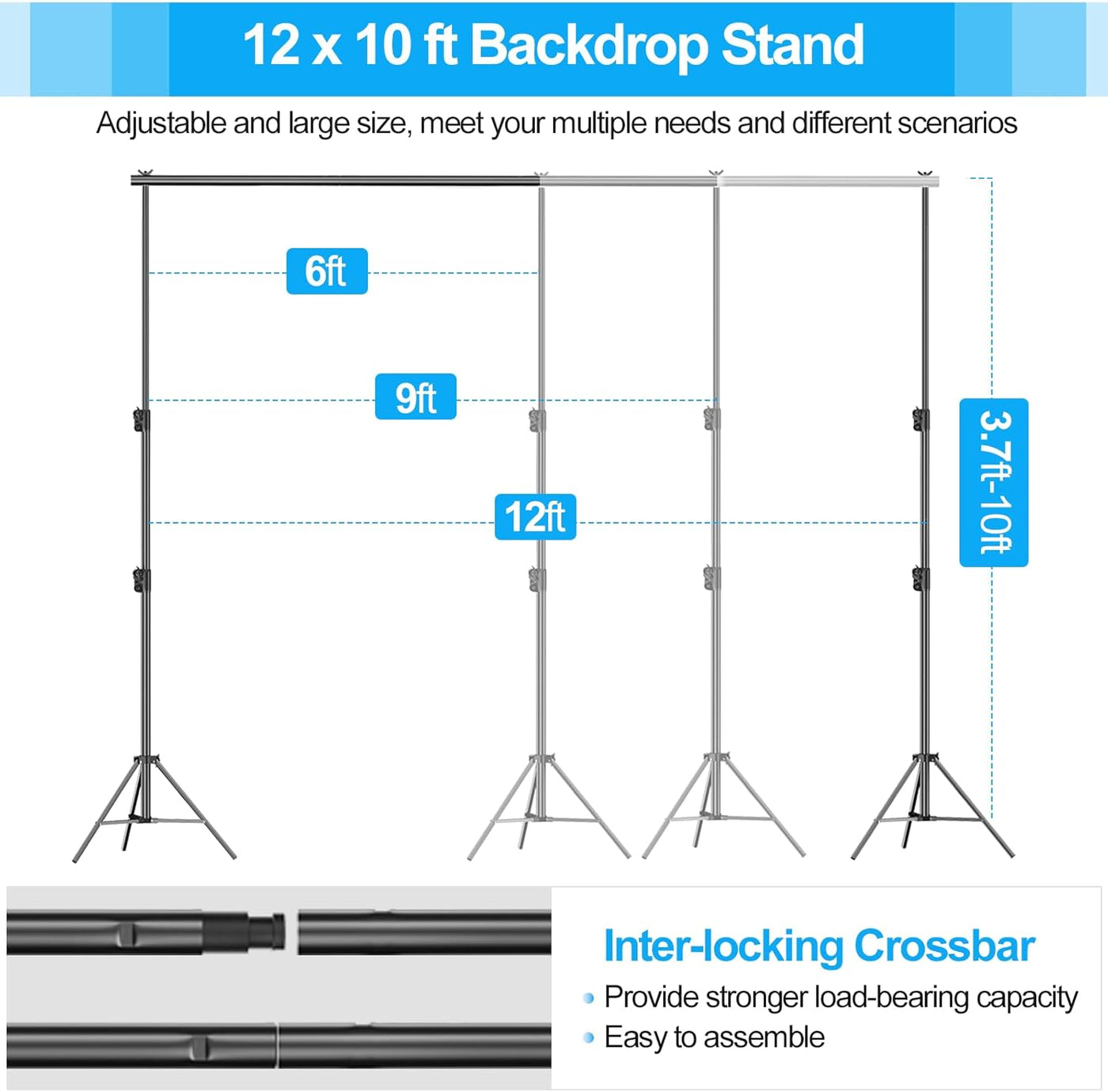 EMART 10x12ft Large Backdrop Stand Kit, Adjustable for Party, Wedding, Studio