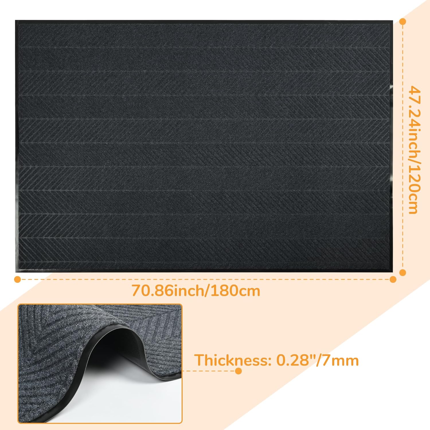 Large Entrance Door Mat 120x180cm Non Slip Washable Thickness of 0.8CM Grey
