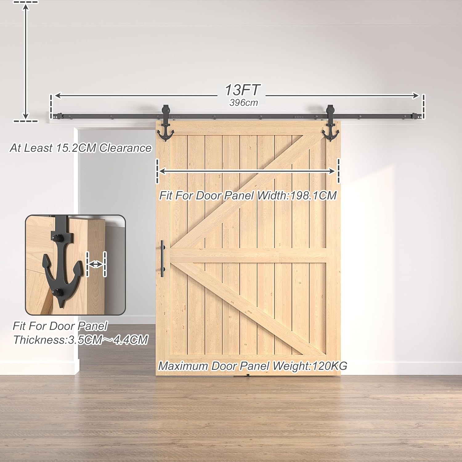 Sliding Barn Door Hardware Kit 13FT Heavy Duty Steel Track Anchor SANKEYTEW
