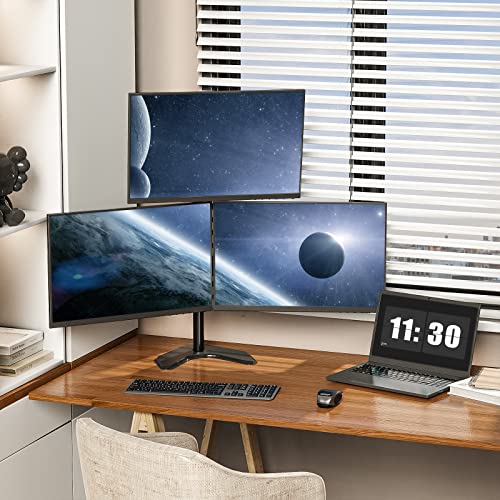 Triple Monitor Stand 27 Inch Free Standing Adjustable 22lb Arms WALI Black