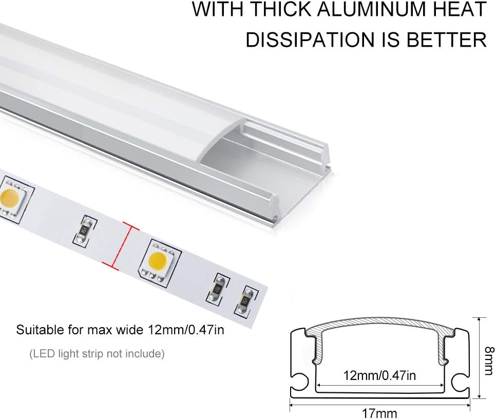 LightingWill LED Aluminum Channel 6-Pack, 3.3ft U-Shape, Silver with Accessories
