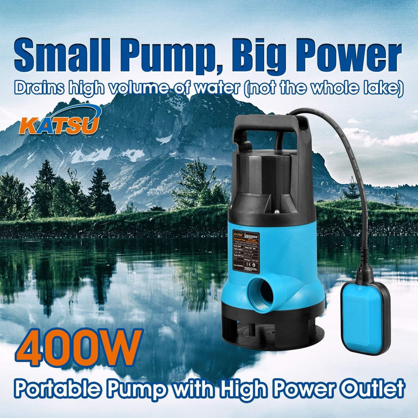 KATSU 400W Submersible Pump 8000L/h for Clean/Dirty Water 10m